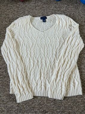 Charter Club Cream Cable Knit Scoop Neck Sweater - Women's